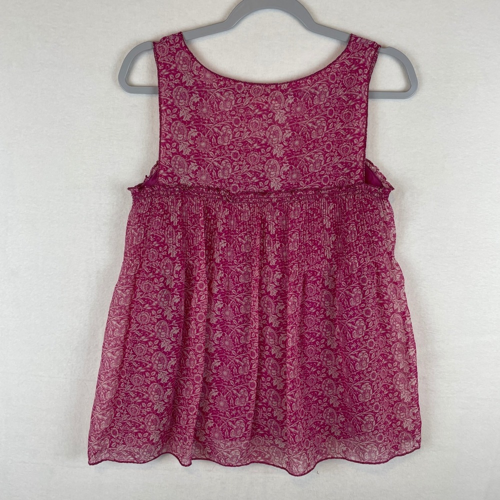 MSSP Max Studio Magenta Pink Floral Smocked Sleeveless Babydoll Top Small - Picture 2 of 7